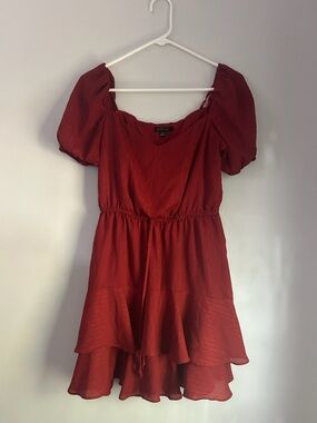 City Chic Scarlet Puff Sleeve Tiered Ruffle Dress